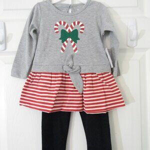 Girls Christmas Outfit Candy Canes Striped 2 Pc Set Shirt Leggings NWT 12M